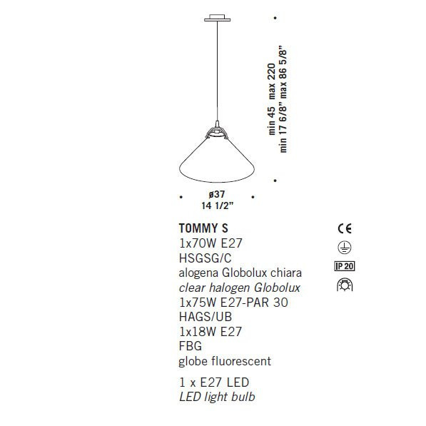 Подвесной светильник De Majo TOMMY S 0TOMM0S-1 transparent Подвесной светильник De Majo TOMMY S 0TOMM0S-1 transparent