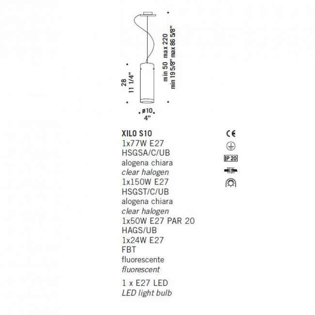 Подвесной светильник De Majo XILO S10 0XILO0S10 Подвесной светильник De Majo XILO S10 0XILO0S10
