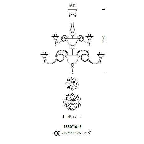 Потолочная люстра Sylcom Dolfin 1380/16+8 D CR.ORO