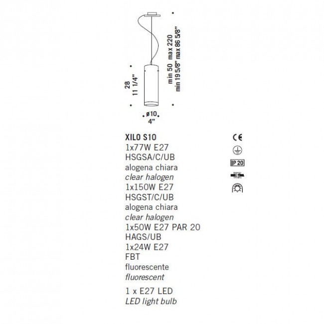 Подвесной светильник De Majo XILO S10 0XILO0S11 Подвесной светильник De Majo XILO S10 0XILO0S11