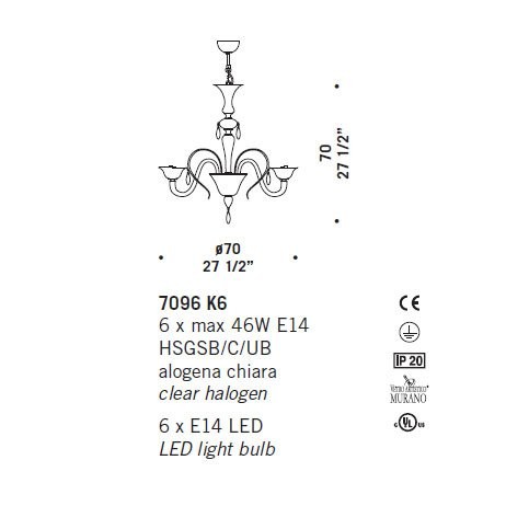 Люстра De Majo 7096 K6 070960K20 Люстра De Majo 7096 K6 070960K20