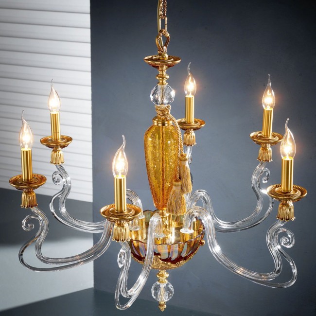 Люстра Euroluce Barocco L6 gold Amber Люстра Euroluce Barocco L6 gold Amber