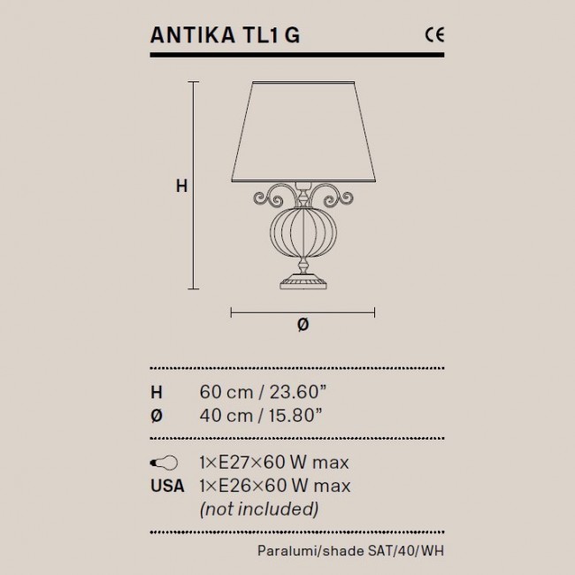 Настольная лампа Masiero Antika TL1 G /G15/ SAT/40/WH