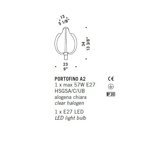 Настенный светильник De Majo PORTOFINO A2 0PORT0AC2 Настенный светильник De Majo PORTOFINO A2 0PORT0AC2