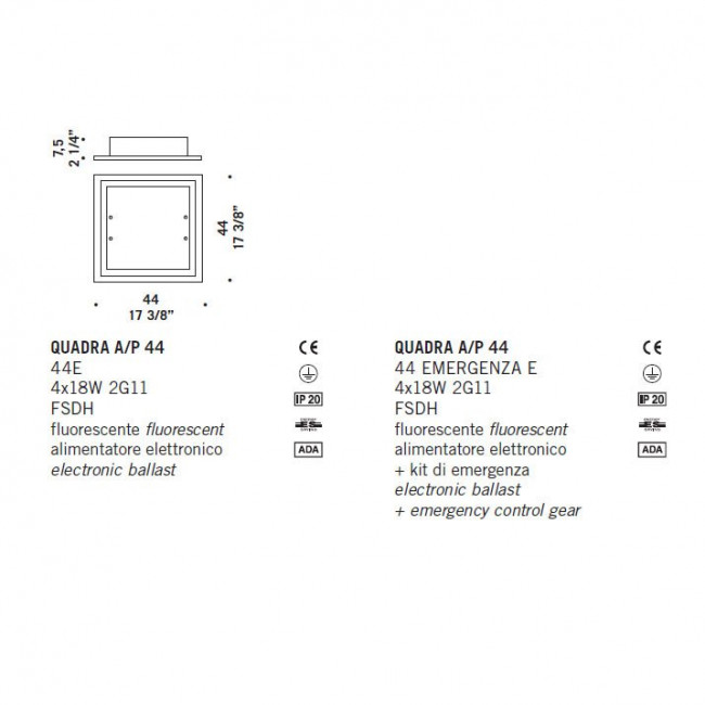 Настенный светильник De Majo QUADRA A/P 44 0QUAD0A44 Настенный светильник De Majo QUADRA A/P 44 0QUAD0A44