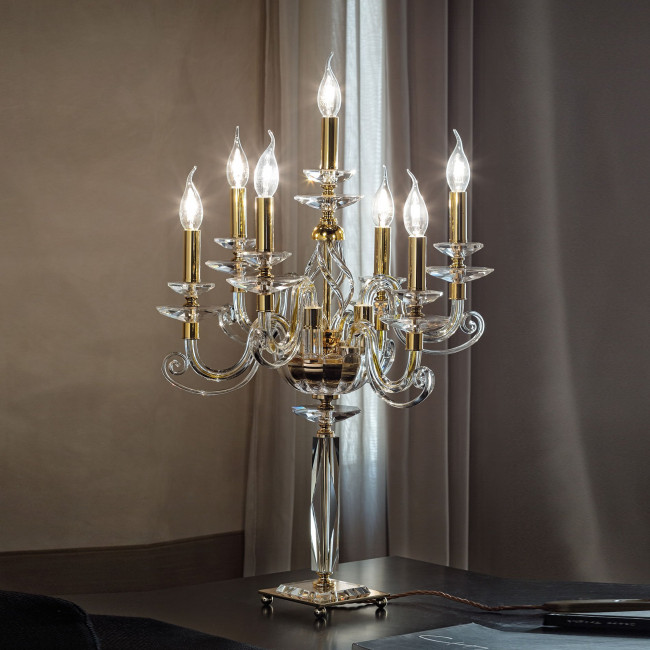 Настольная лампа Euroluce Alicante F6+1L gold Clear Настольная лампа Euroluce Alicante F6+1L gold Clear