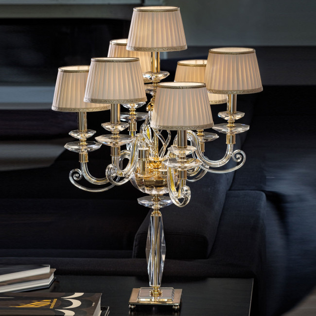 Настольная лампа Euroluce Alicante F6+1L gold Clear SHADE Настольная лампа Euroluce Alicante F6+1L gold Clear SHADE