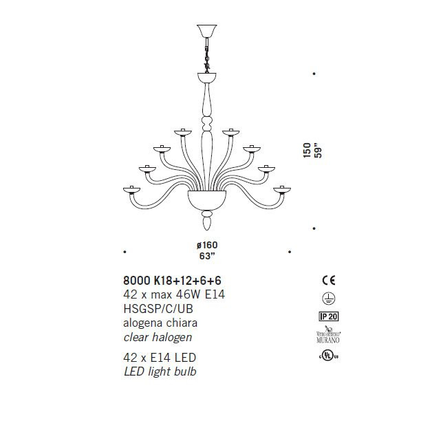 Люстра De Majo 8000 K18+12+6+6 080000K45 Люстра De Majo 8000 K18+12+6+6 080000K45