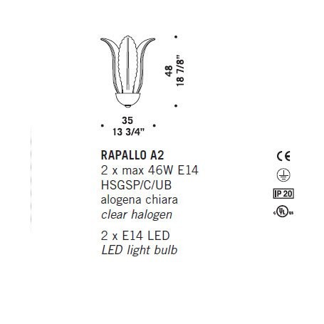 Настенный светильник De Majo RAPALLO A2 0RAPA0A20 Настенный светильник De Majo RAPALLO A2 0RAPA0A20