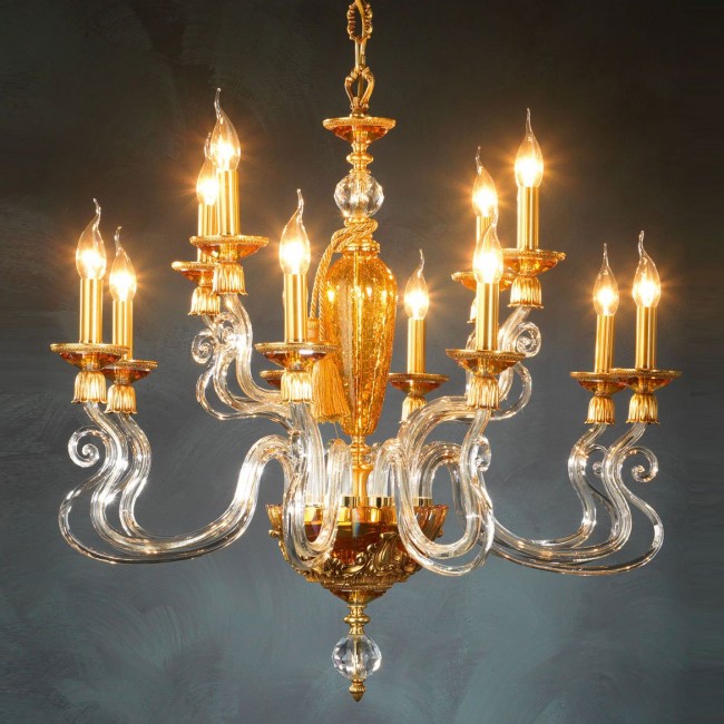 Люстра Euroluce Barocco L8+4 gold Amber Люстра Euroluce Barocco L8+4 gold Amber