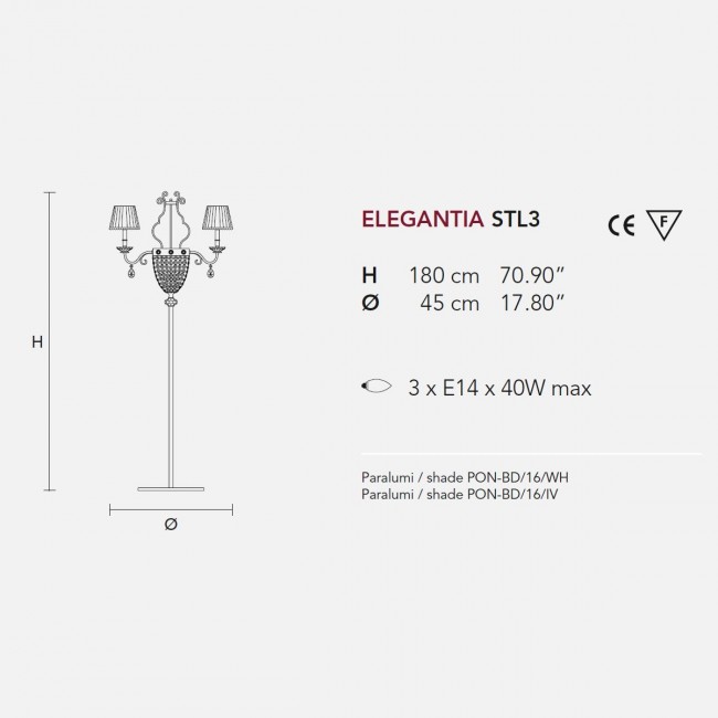 Торшер Masiero Elegantia STL3 G04-G06 / PON/16/WH Swarovski elements Торшер Masiero Elegantia STL3 G04-G06 / PON/16/WH Swarovski elements