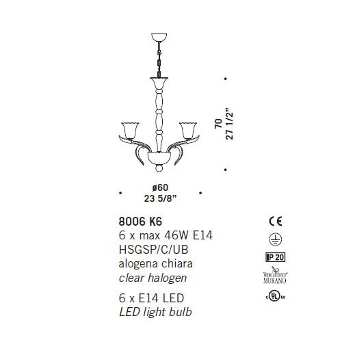 Люстра De Majo 8006 K6 080060K21 Люстра De Majo 8006 K6 080060K21