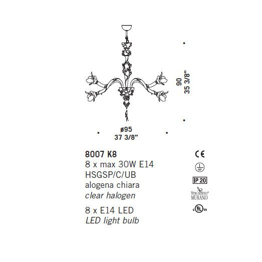 Люстра De Majo 8007 K8 080070K40 Люстра De Majo 8007 K8 080070K40