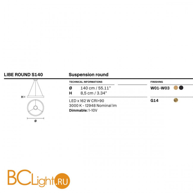 Подвесной светильник Masiero LIBE ROUND S140 G14