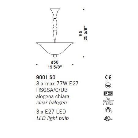 Подвесной светильник De Majo 9001 S0 090010S00 Подвесной светильник De Majo 9001 S0 090010S00