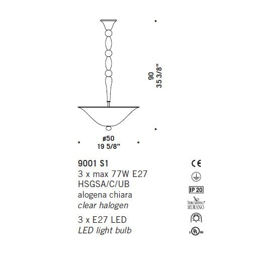 Подвесной светильник De Majo 9001 S1 090010S10 Подвесной светильник De Majo 9001 S1 090010S10