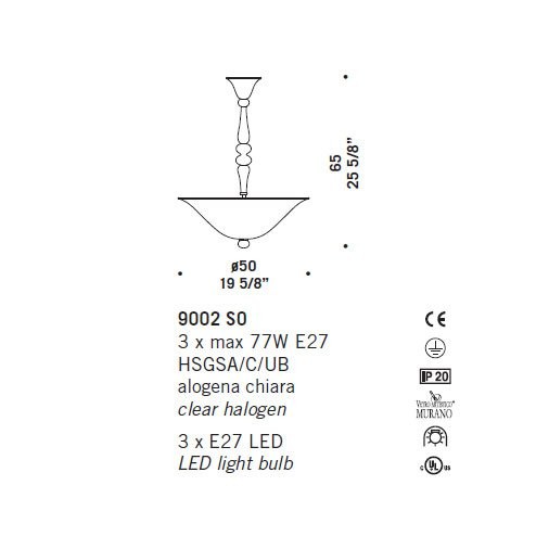 Подвесной светильник De Majo 9002 S0 090020S00 Подвесной светильник De Majo 9002 S0 090020S00