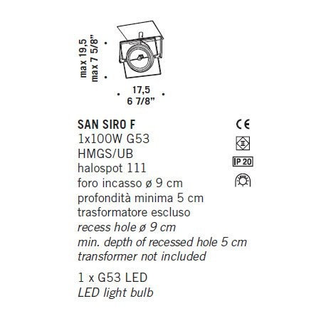 Встраиваемый светильник De Majo SAN SIRO F 0SSIR0F00 grey Встраиваемый светильник De Majo SAN SIRO F 0SSIR0F00 grey