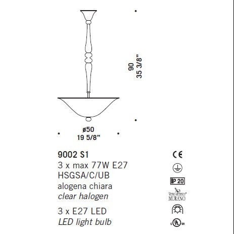 Подвесной светильник De Majo 9002 S1 090020S10 Подвесной светильник De Majo 9002 S1 090020S10