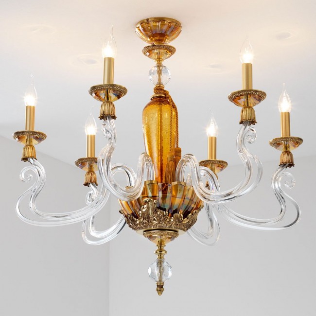 Потолочная люстра Euroluce Barocco S6 gold Amber