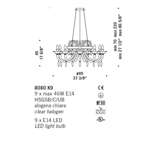 Люстра De Majo 8080 K9 080800K20 Люстра De Majo 8080 K9 080800K20