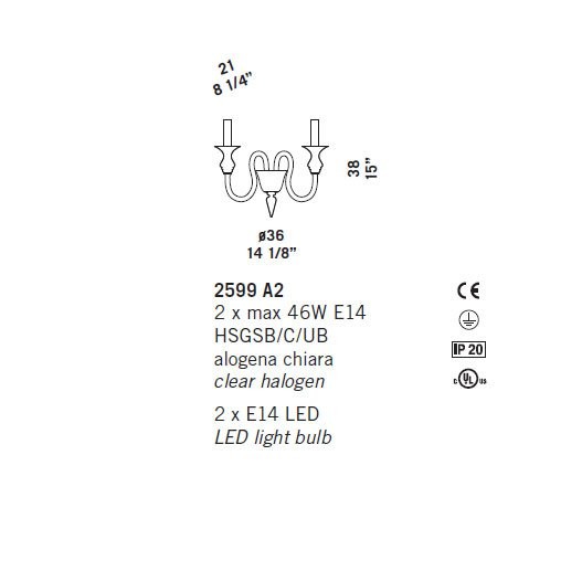 Бра De Majo 2599 A2 025990A02 cristallo Бра De Majo 2599 A2 025990A02 cristallo