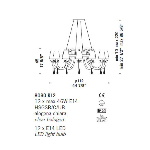 Люстра De Majo 8090 K12 080900K35 Люстра De Majo 8090 K12 080900K35