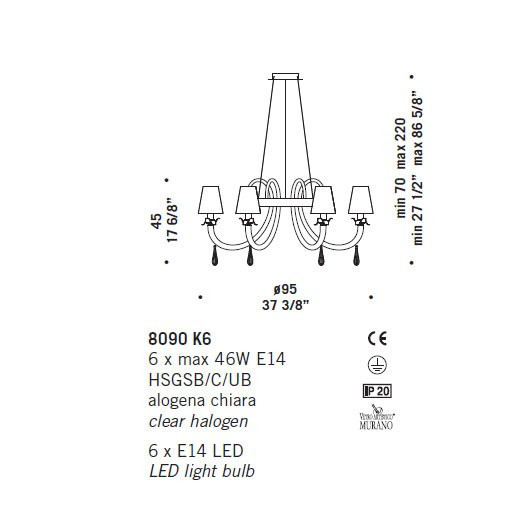 Люстра De Majo 8090 K6 080900K06 Люстра De Majo 8090 K6 080900K06