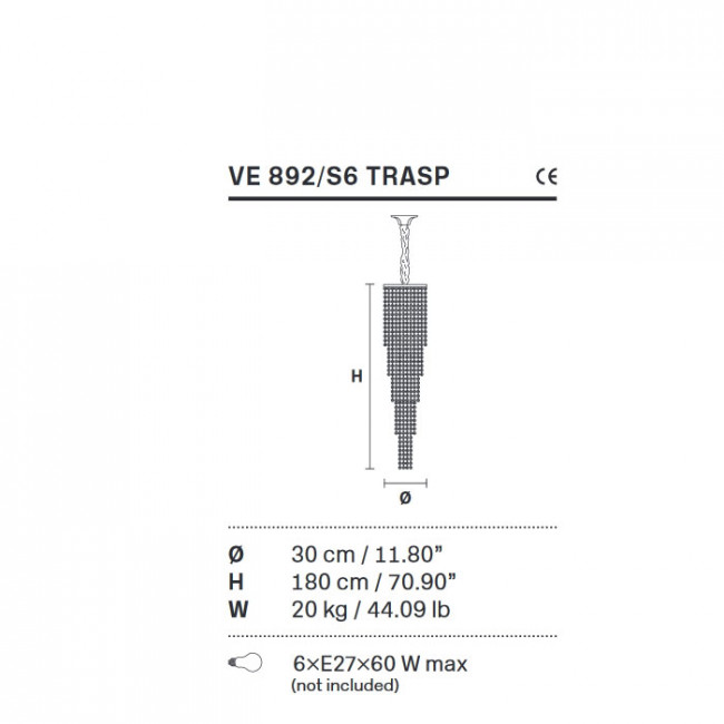 Подвесной светильник Masiero Impero & Deco VE 892 S6 TRASP Cut Подвесной светильник Masiero Impero & Deco VE 892 S6 TRASP Cut