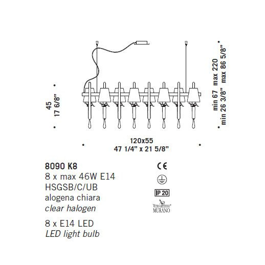 Люстра De Majo 8090 K8 080900K08 Люстра De Majo 8090 K8 080900K08