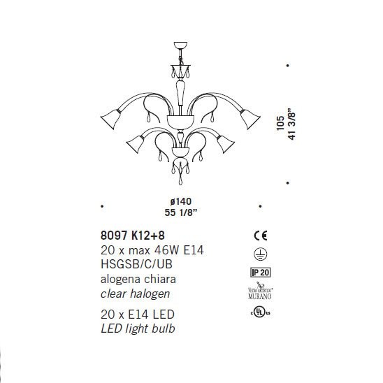 Люстра De Majo 8097 K12+8 080970K20 Люстра De Majo 8097 K12+8 080970K20