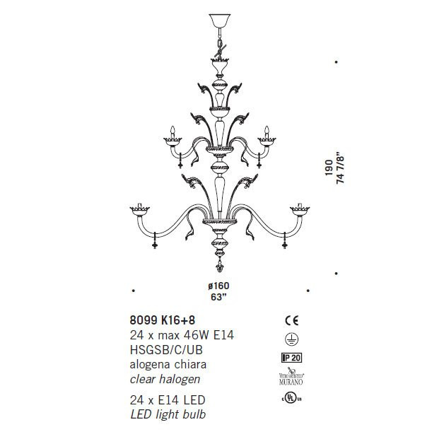 Люстра De Majo 8099 K16+8 080990K24 Люстра De Majo 8099 K16+8 080990K24