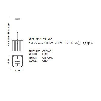Подвесной светильник IDL Roma 359/1SP chrome / smoke grey with engraving Подвесной светильник IDL Roma 359/1SP chrome / smoke grey with engraving