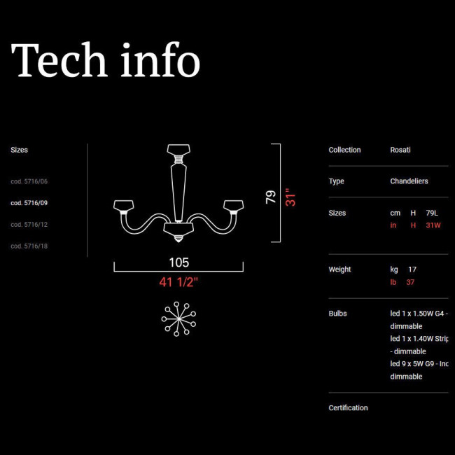Потолочная люстра Barovier&Toso Rosati 5716/09/BL Потолочная люстра Barovier&Toso Rosati 5716/09/BL