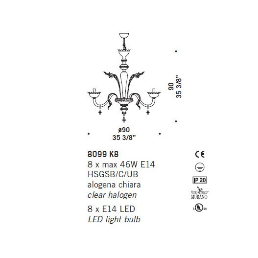 Люстра De Majo 8099 K8 080990K08 Люстра De Majo 8099 K8 080990K08