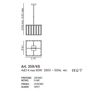 Подвесной светильник IDL Roma 359/4S chrome / smoke grey with engraving Подвесной светильник IDL Roma 359/4S chrome / smoke grey with engraving