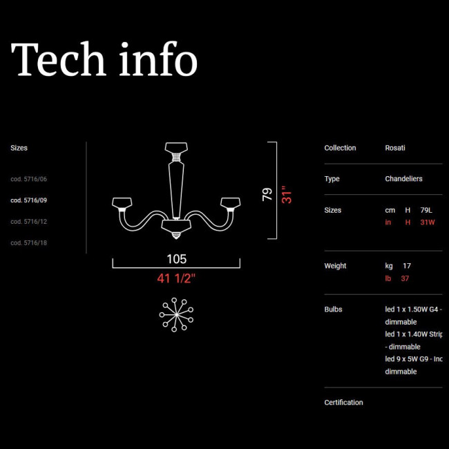 Потолочная люстра Barovier&Toso Rosati 5716/09/BW