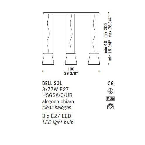 Подвесной светильник De Majo BELL S3L 0BELL0S33 Подвесной светильник De Majo BELL S3L 0BELL0S33