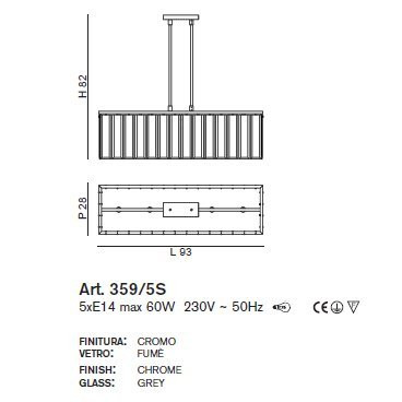 Подвесной светильник IDL Roma 359/5S chrome / smoke grey with engraving Подвесной светильник IDL Roma 359/5S chrome / smoke grey with engraving