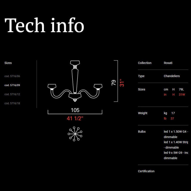 Потолочная люстра Barovier&Toso Rosati 5716/09/IC