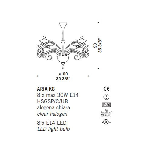 Люстра De Majo ARIA K8 0ARIA0K08 Люстра De Majo ARIA K8 0ARIA0K08