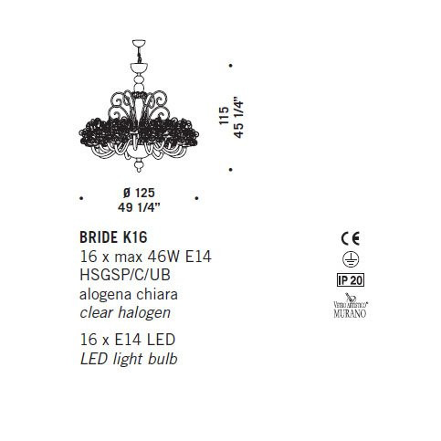 Люстра De Majo BRIDE K16 0BRIE0K16 Люстра De Majo BRIDE K16 0BRIE0K16