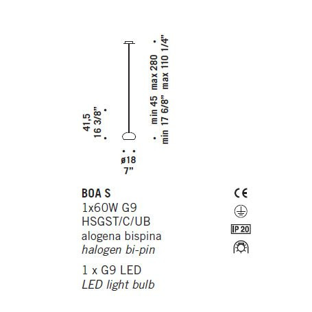Подвесной светильник De Majo BOA S 0BOA00S12 Подвесной светильник De Majo BOA S 0BOA00S12
