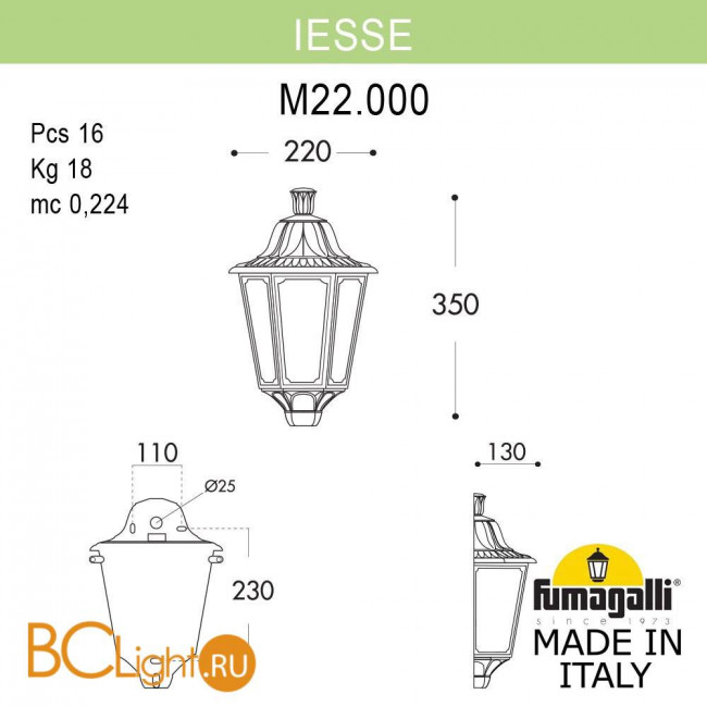 Уличный настенный светильник Fumagalli Iesse M22.000.000.WYF1R