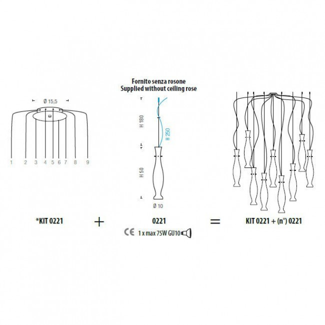 Подвесной светильник Sylcom Diva 0221 CR + KIT 0221 Подвесной светильник Sylcom Diva 0221 CR + KIT 0221