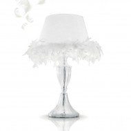 Настольная лампа IDL Baroque 449/1LB white Murano glass with black profiles / trimming in white boa feathers Настольная лампа IDL Baroque 449/1LB white Murano glass with black profiles / trimming in white boa feathers