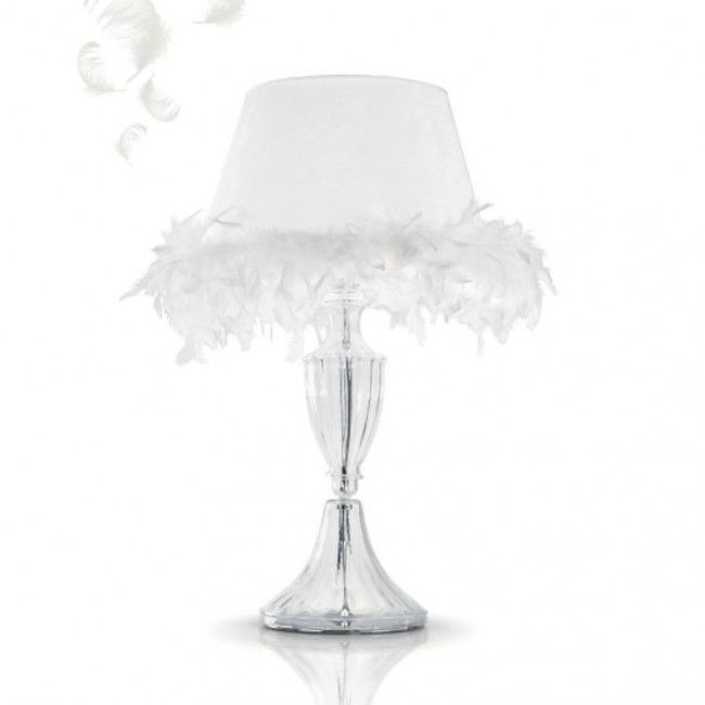 Настольная лампа IDL Baroque 449/1LB white Murano glass with black profiles / trimming in white boa feathers Настольная лампа IDL Baroque 449/1LB white Murano glass with black profiles / trimming in white boa feathers