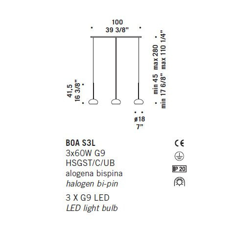 Подвесной светильник De Majo BOA S3L 0BOA00S80 Подвесной светильник De Majo BOA S3L 0BOA00S80