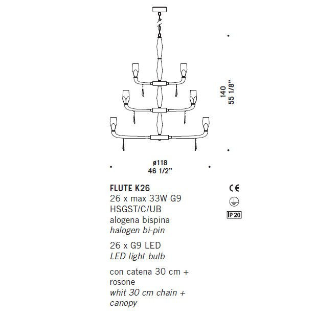 Люстра De Majo FLUTE K12+8+6 0FLUT0K76 Люстра De Majo FLUTE K12+8+6 0FLUT0K76