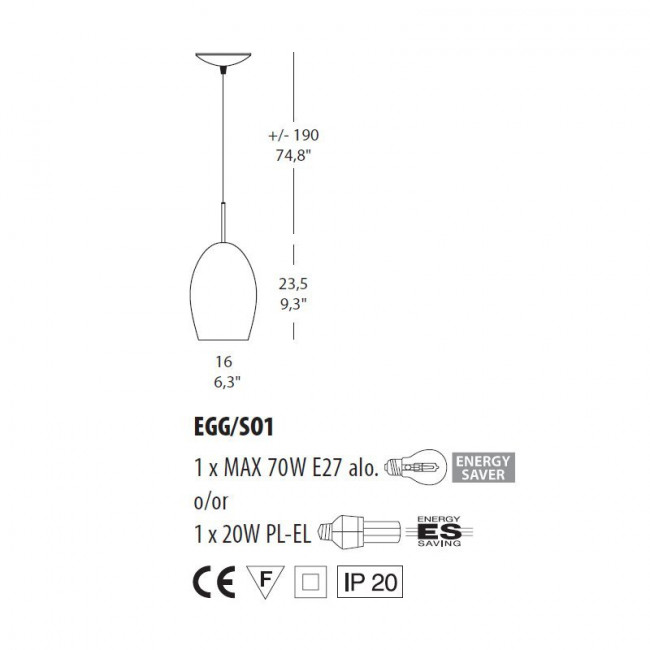 Подвесной светильник Morosini Egg SO1 0160SO04BLIN Подвесной светильник Morosini Egg SO1 0160SO04BLIN